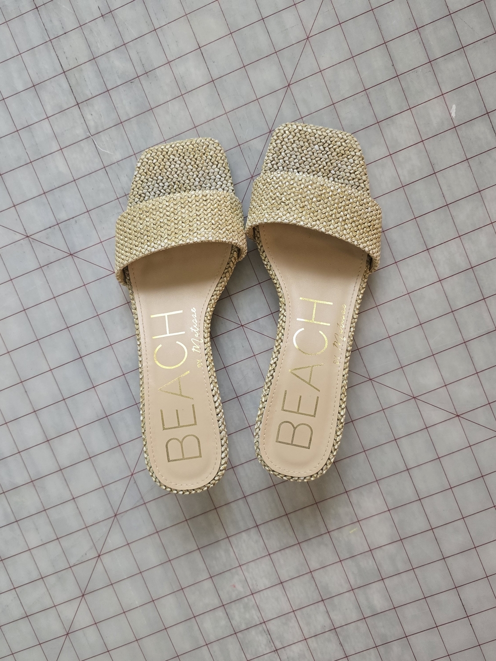 Natural Woven Slide Mules — Neutral Beige
